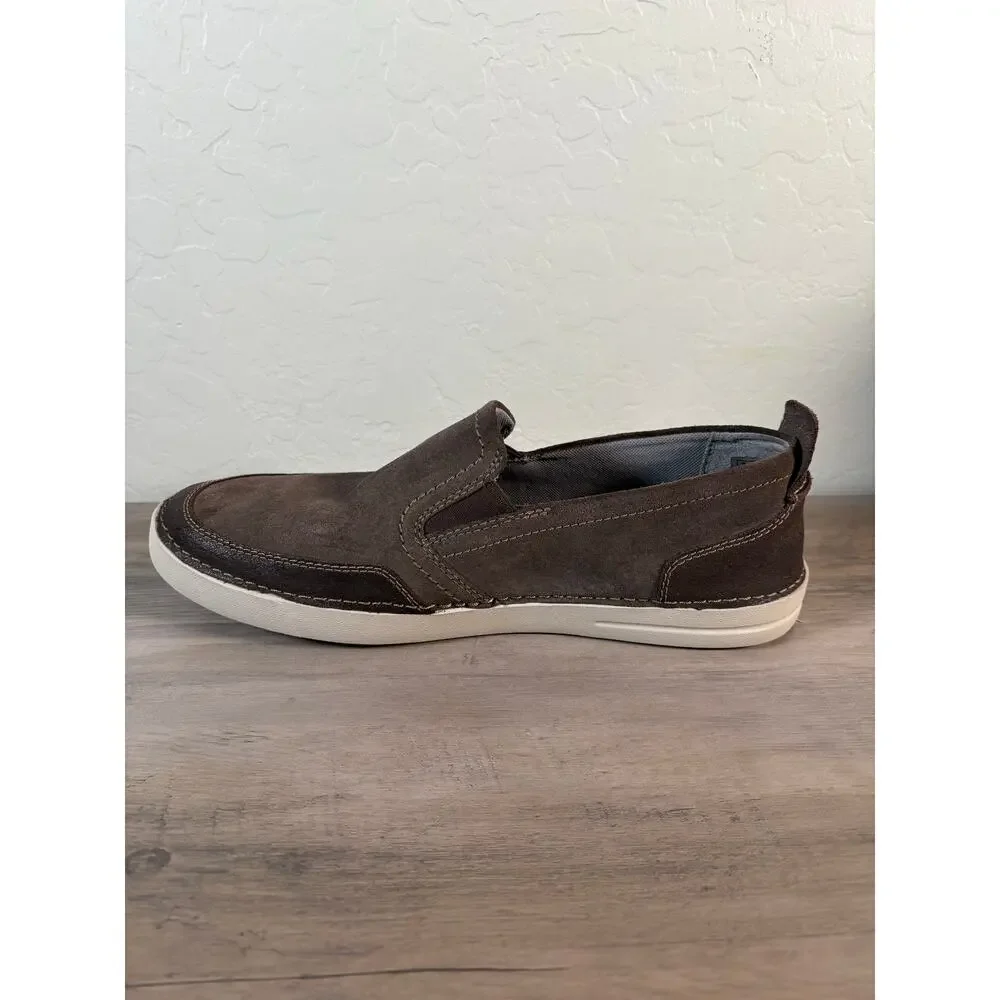 CLARKS Shoes Mens 11.5‎ Suede Leather Gossler Race Brown Slip on Loafers